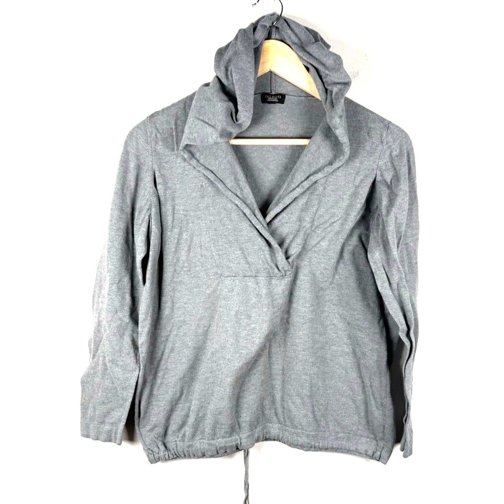 Talbots Sweater Womens 1X Petite Gray Hoodie  V Neck‎ Sweatshirt Lagenlook